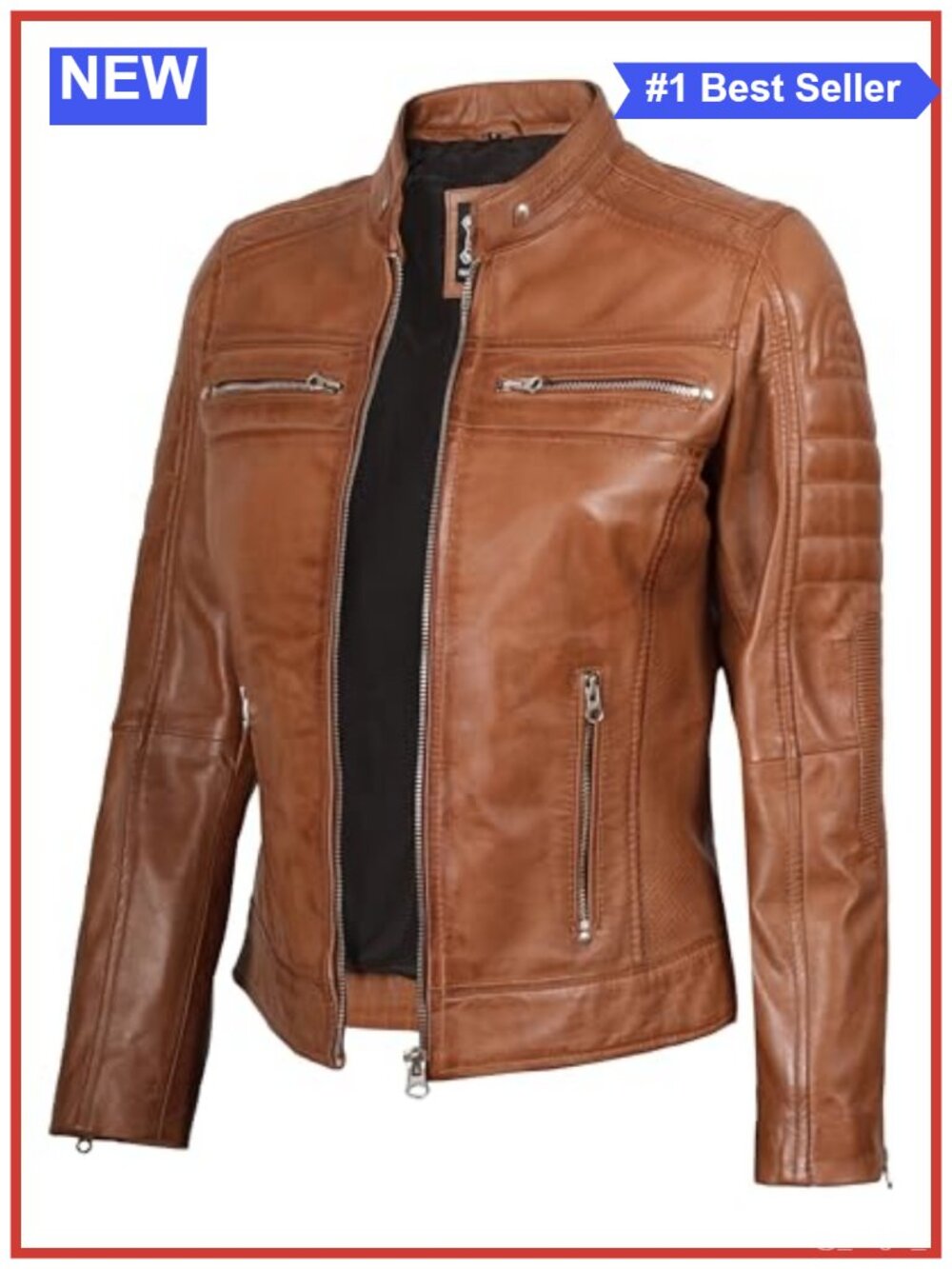 Real Lambskin Leather Jacket Women Cafe Racer Zip Pockets Regular Fit